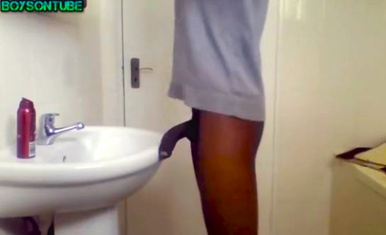 Uncut black young man humping bathroom sink to cum